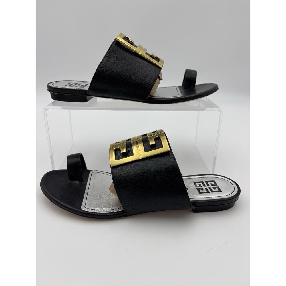 Authentic Givenchy Toe Ring Flat Sandal Black Lea… - image 3
